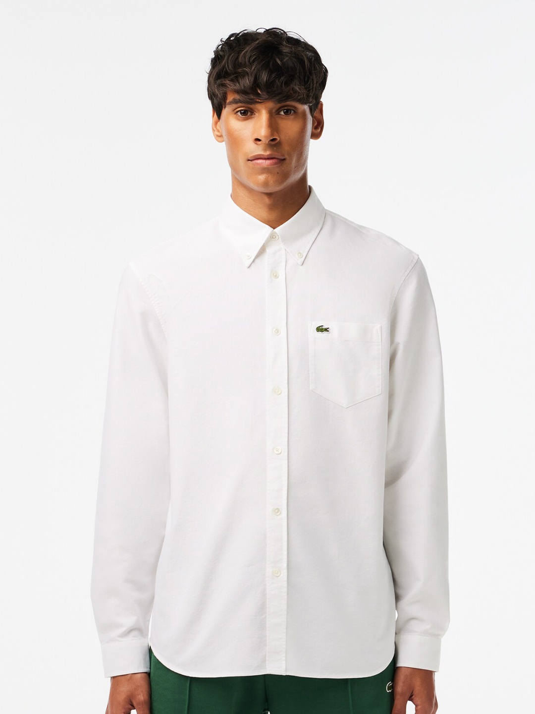 

Lacoste Button Down Collar Oxford Weave Pure Cotton Casual Shirt, White