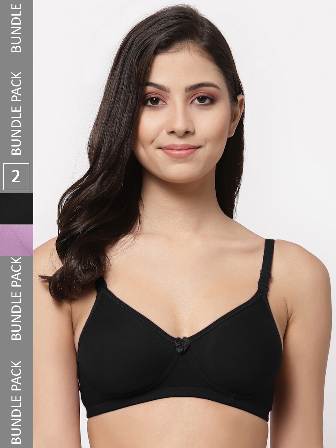 

Docare Pack of 2 Full Coverage Lightly Padded Cotton T-Shirt Bras With All Day Comfort, Black