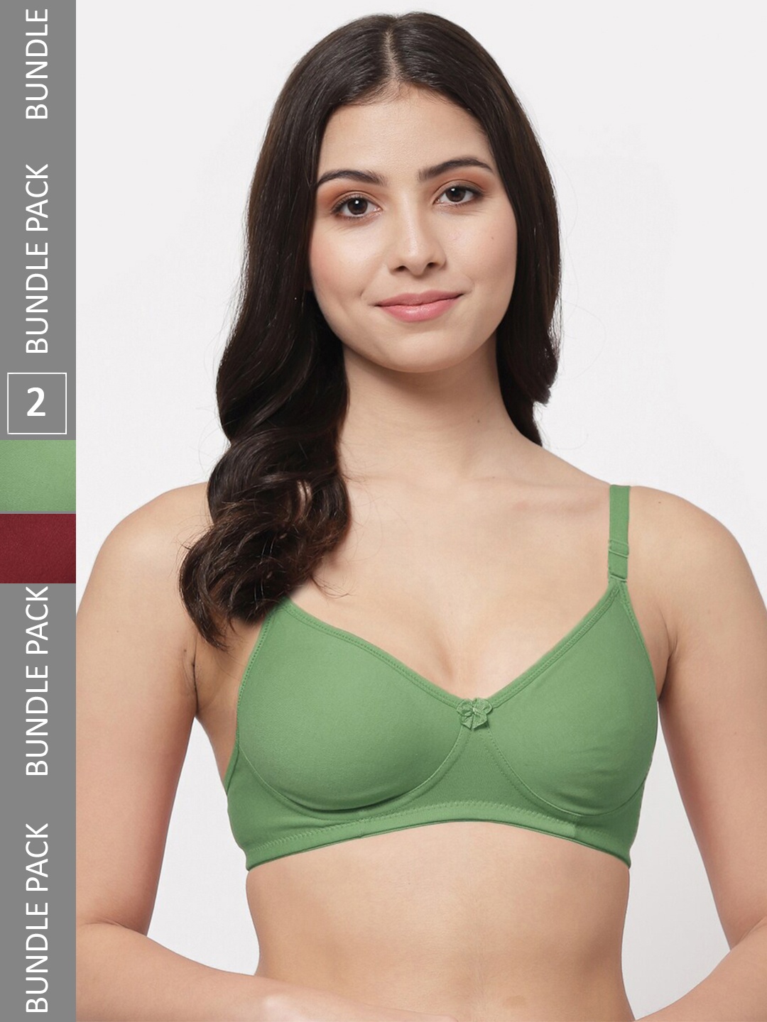 

Docare Pack Of 2 Full Coverage Lightly Padded Cotton T-Shirt Bras With All Day Comfort, Green