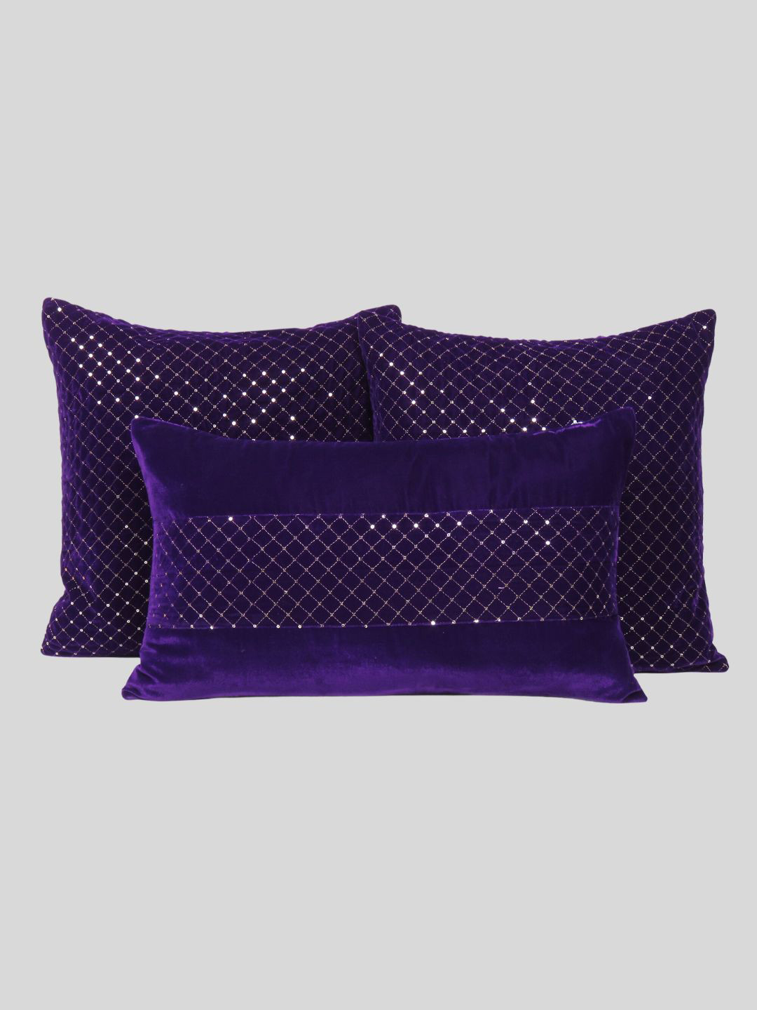 

OUSSUM Purple & Silver-Toned 3 Pieces Embroidered Velvet Cushion Covers & Pillow Cover
