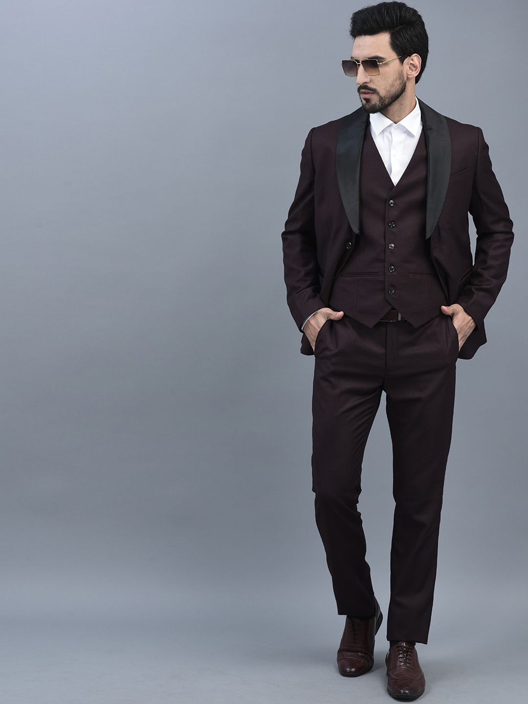 

CANOE Single Breasted Slim Fit Three Piece Formal Suit, Burgundy