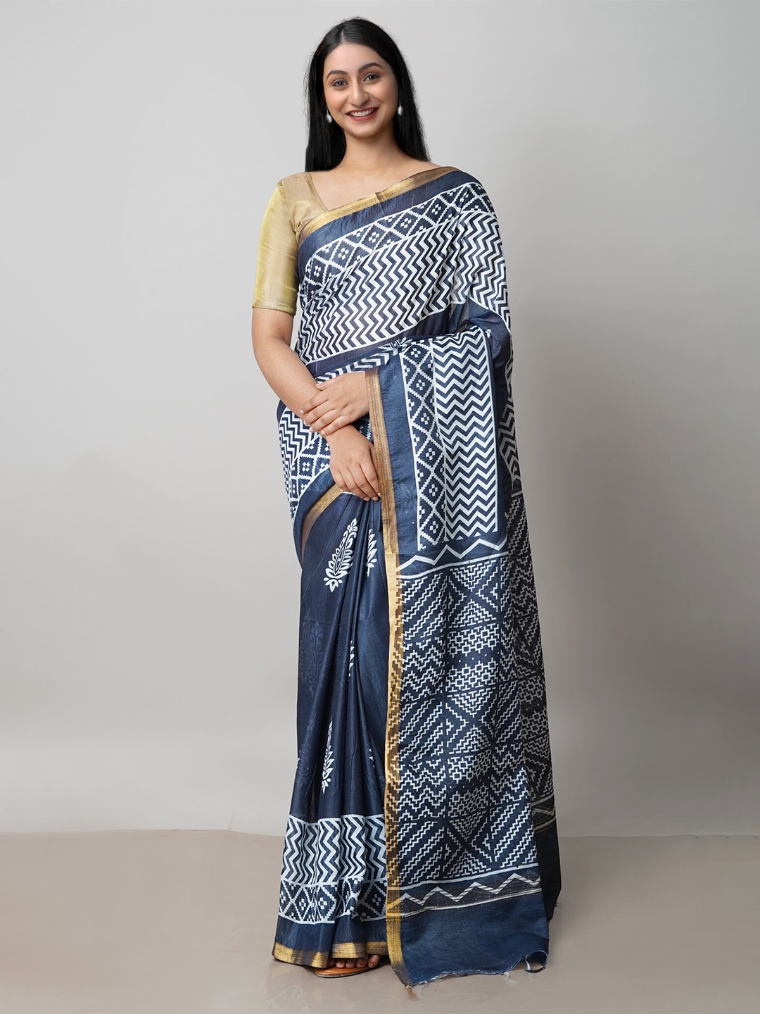 

Unnati Silks Ethnic Motifs Chanderi Cotton Pure Cotton Saree, Grey