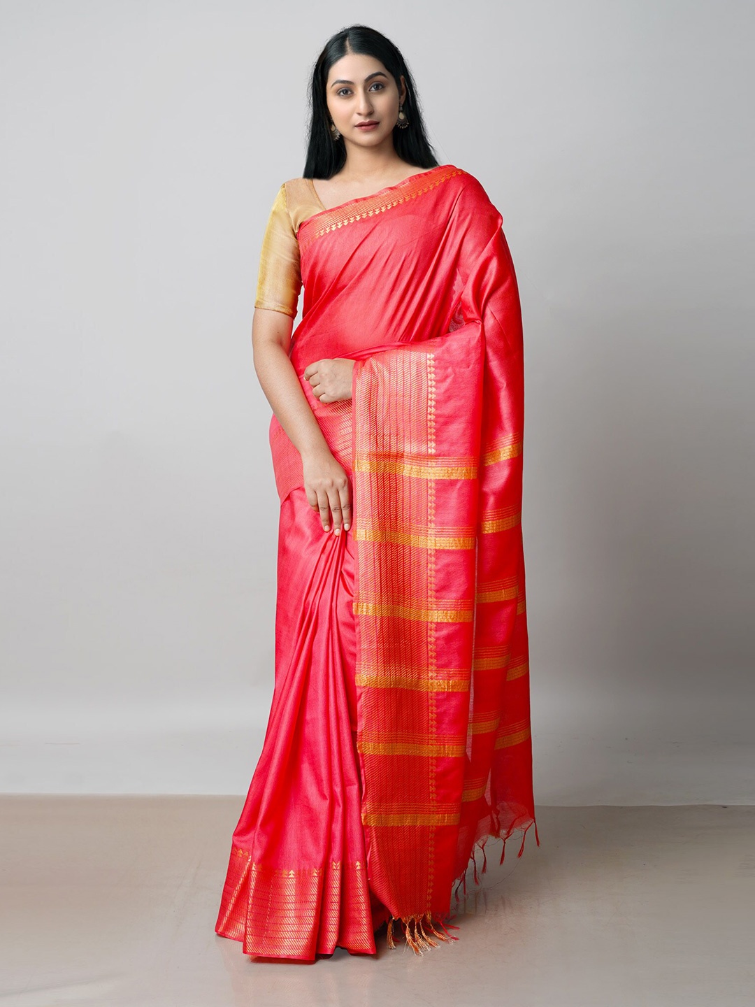 

Unnati Silks Woven Design Zari Silk Cotton Chanderi Saree, Red