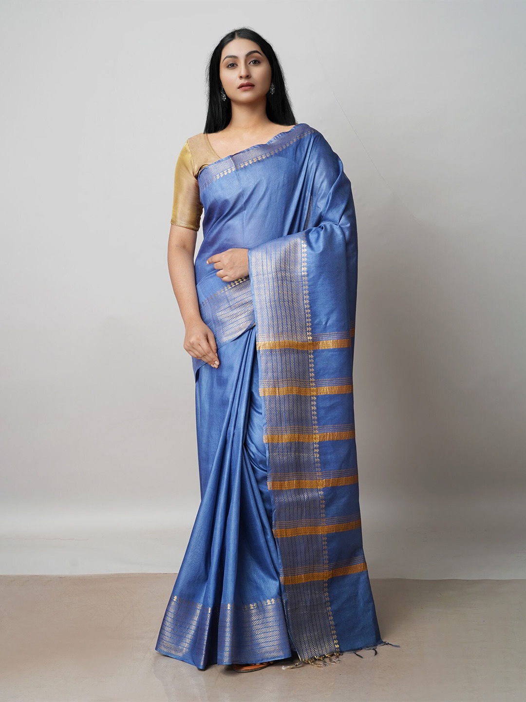 

Unnati Silks Woven Design Silk Cotton Chanderi Saree, Blue