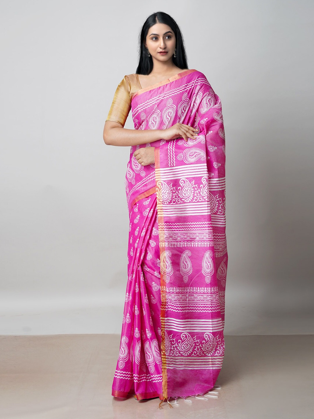 

Unnati Silks Ethnic Motifs Chanderi Saree, Pink