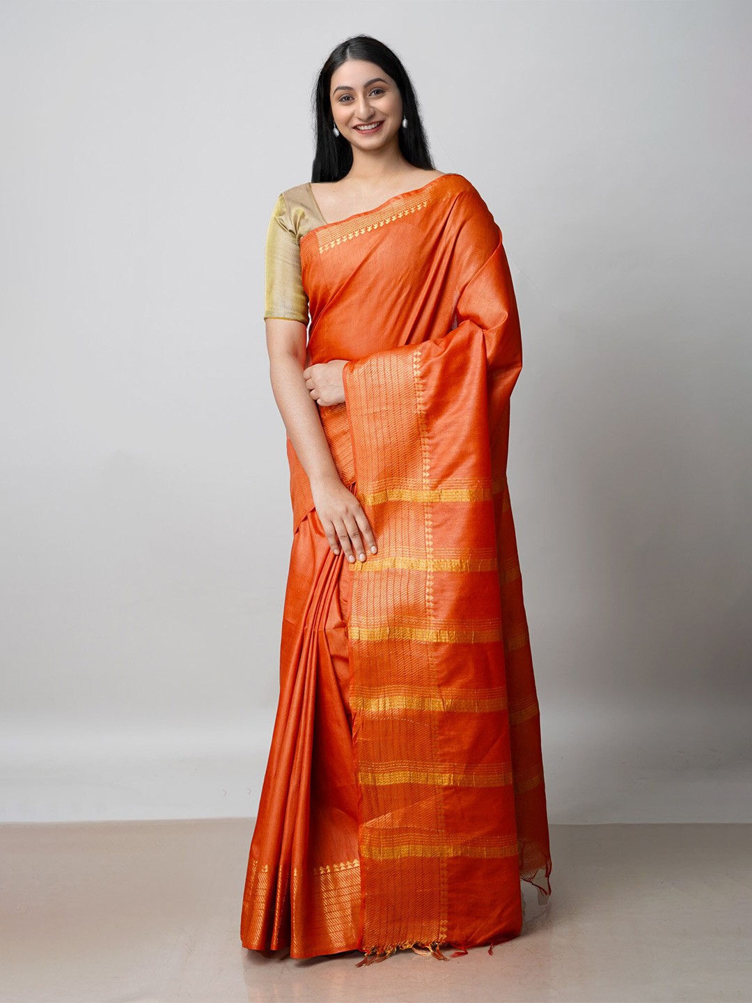 

Unnati Silks Woven Design Zari Chanderi Saree, Orange