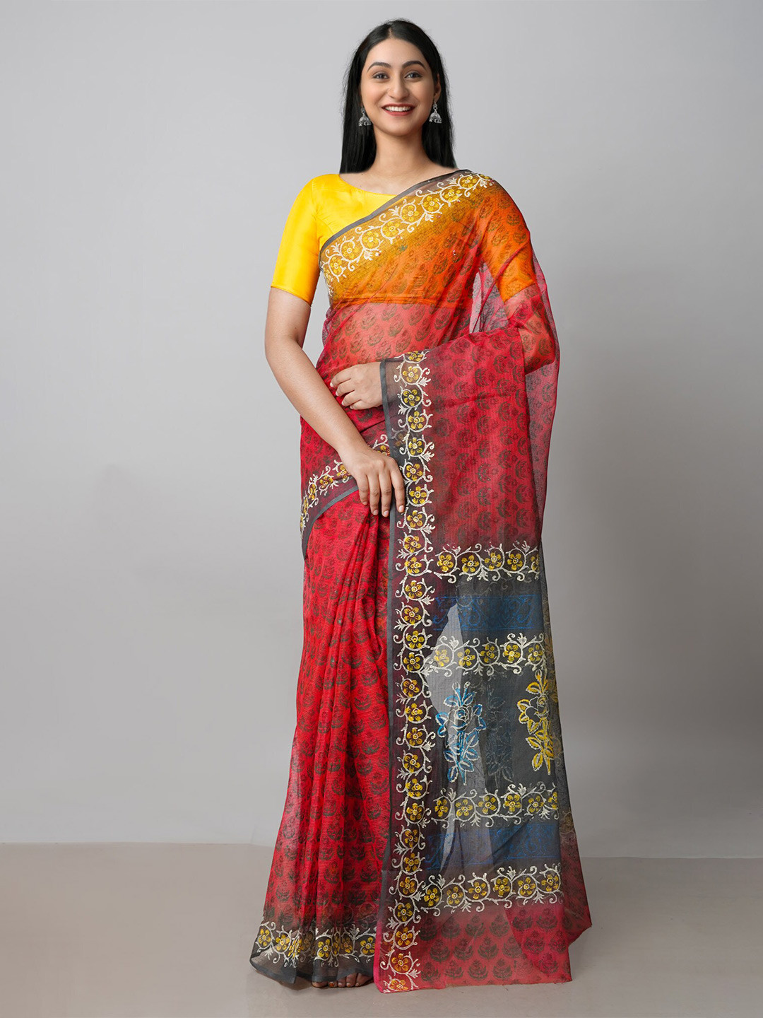 

Unnati Silks Floral Printed Pure Cotton Kota Saree, Red