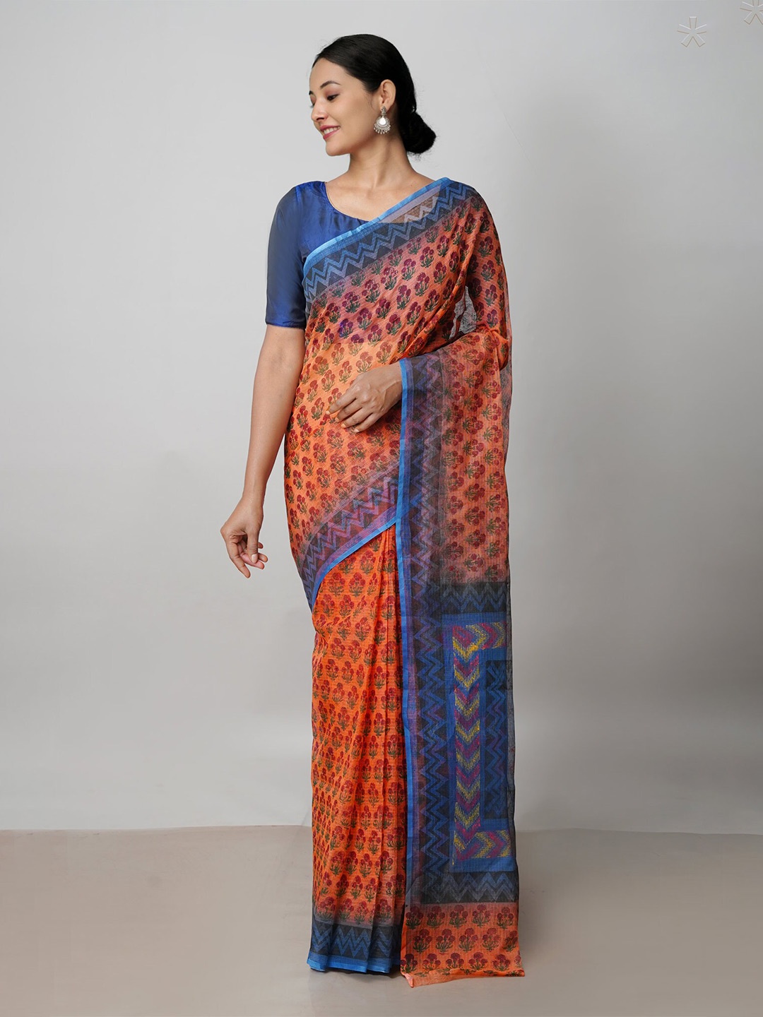 

Unnati Silks Floral Printed Pure Cotton Handloom Kota Saree, Orange