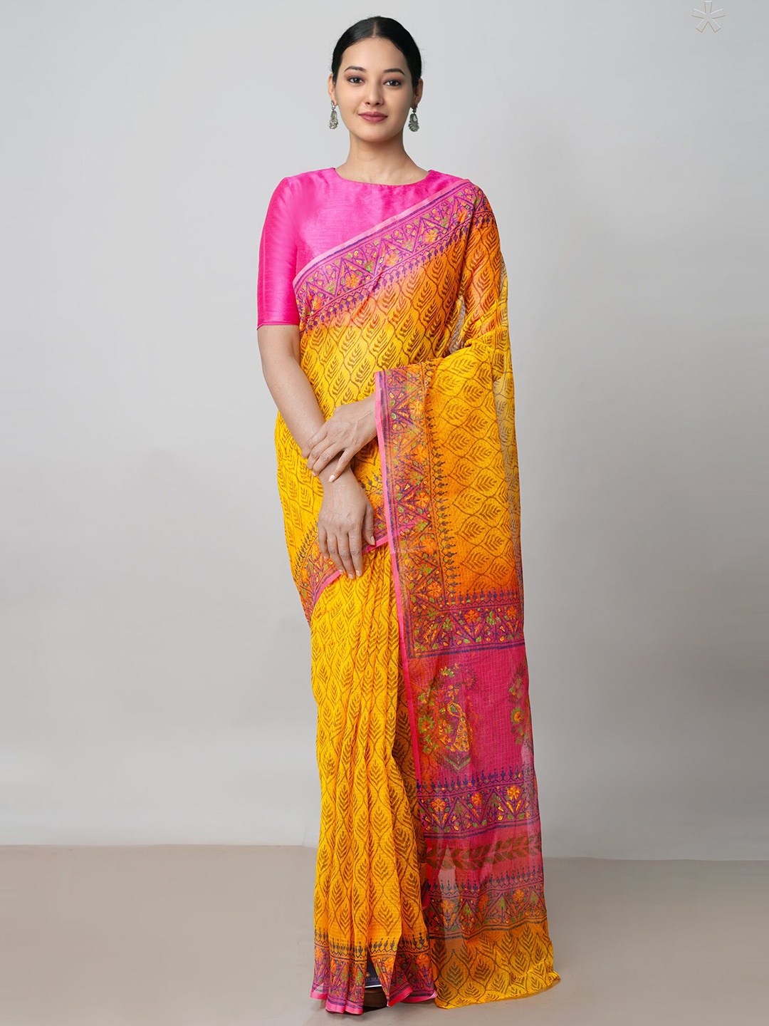

Unnati Silks Ethnic Motifs Printed Pure Cotton Kota Saree, Yellow
