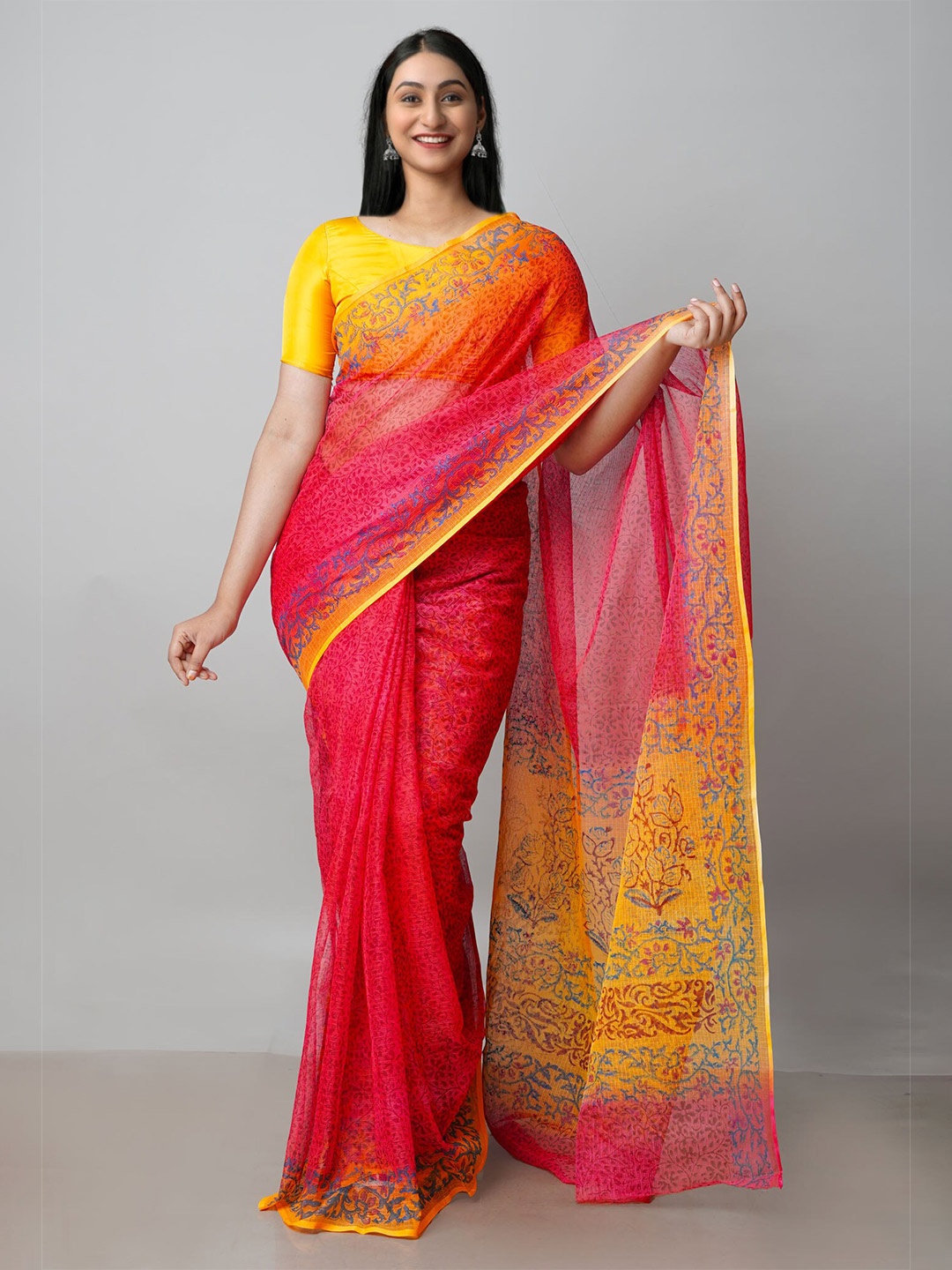 

Unnati Silks Ethnic Motifs Printed Pure Cotton Kota Saree, Red