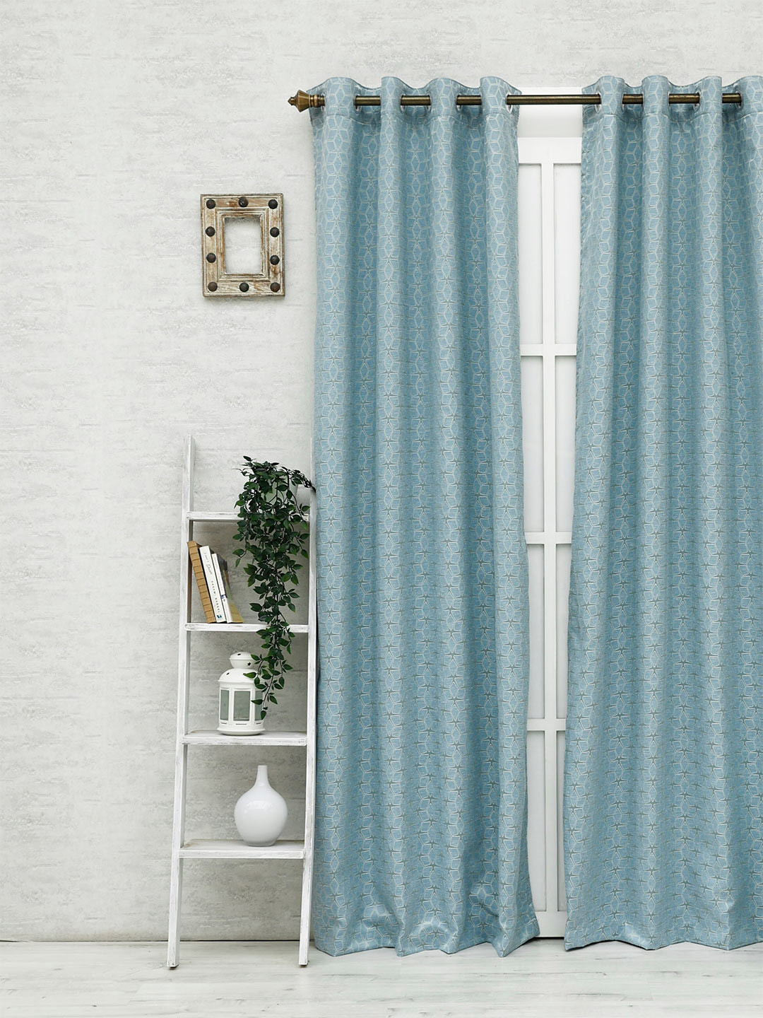 

Ariana Blue & Grey Geometric Room Darkening Long Door Curtain
