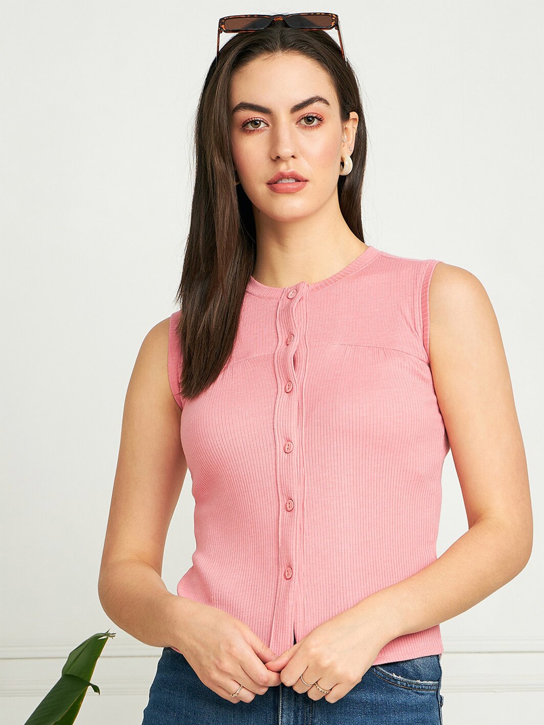 

Modeve Ribbed Sleeveless Fitted Top, Pink