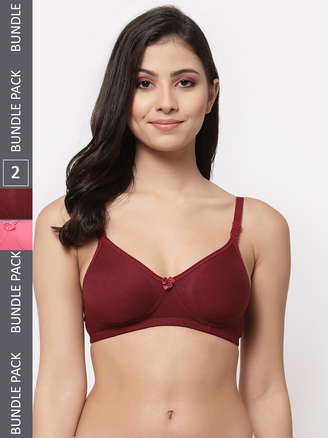 

Docare Pack of 2 Full Coverage Lightly Padded Cotton T-Shirt Bras With All Day Comfort, Maroon