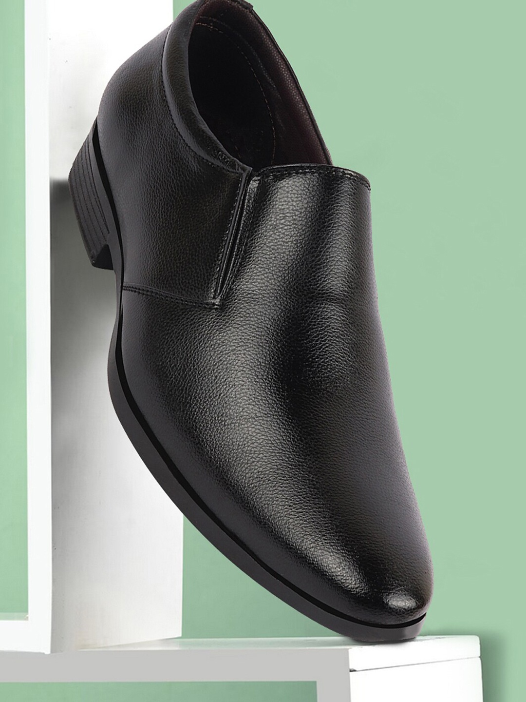 

FAUSTO Men Textured Formal Slip-On Shoes, Black