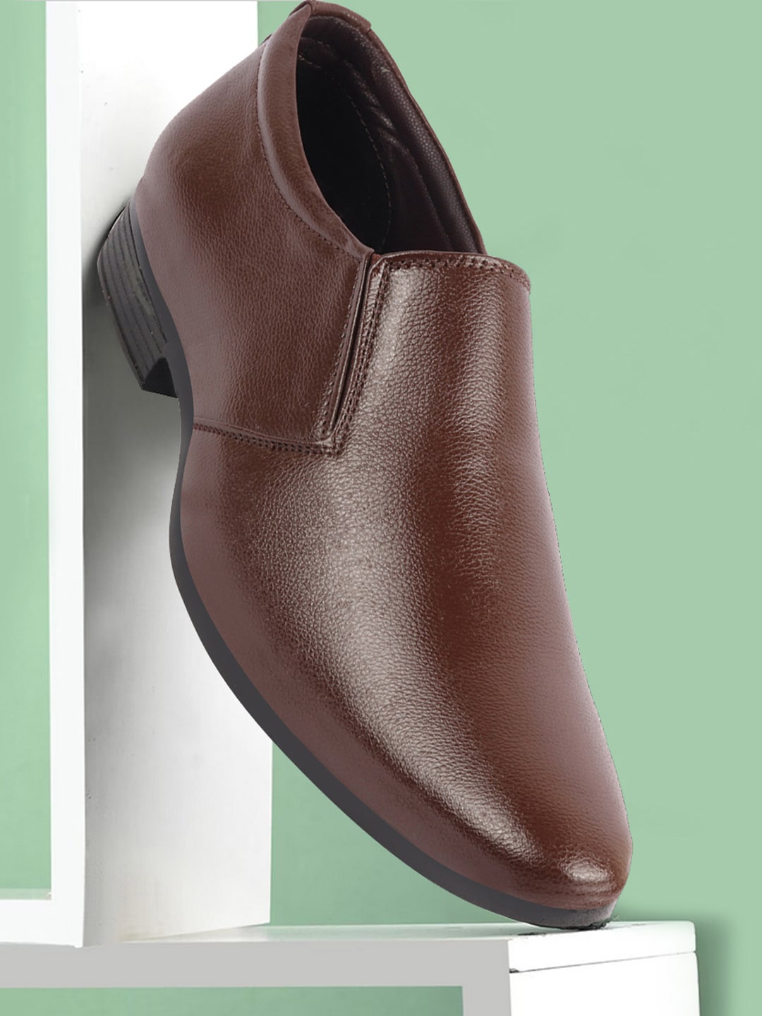 

FAUSTO Men Textured Formal Slip-On Shoes, Brown