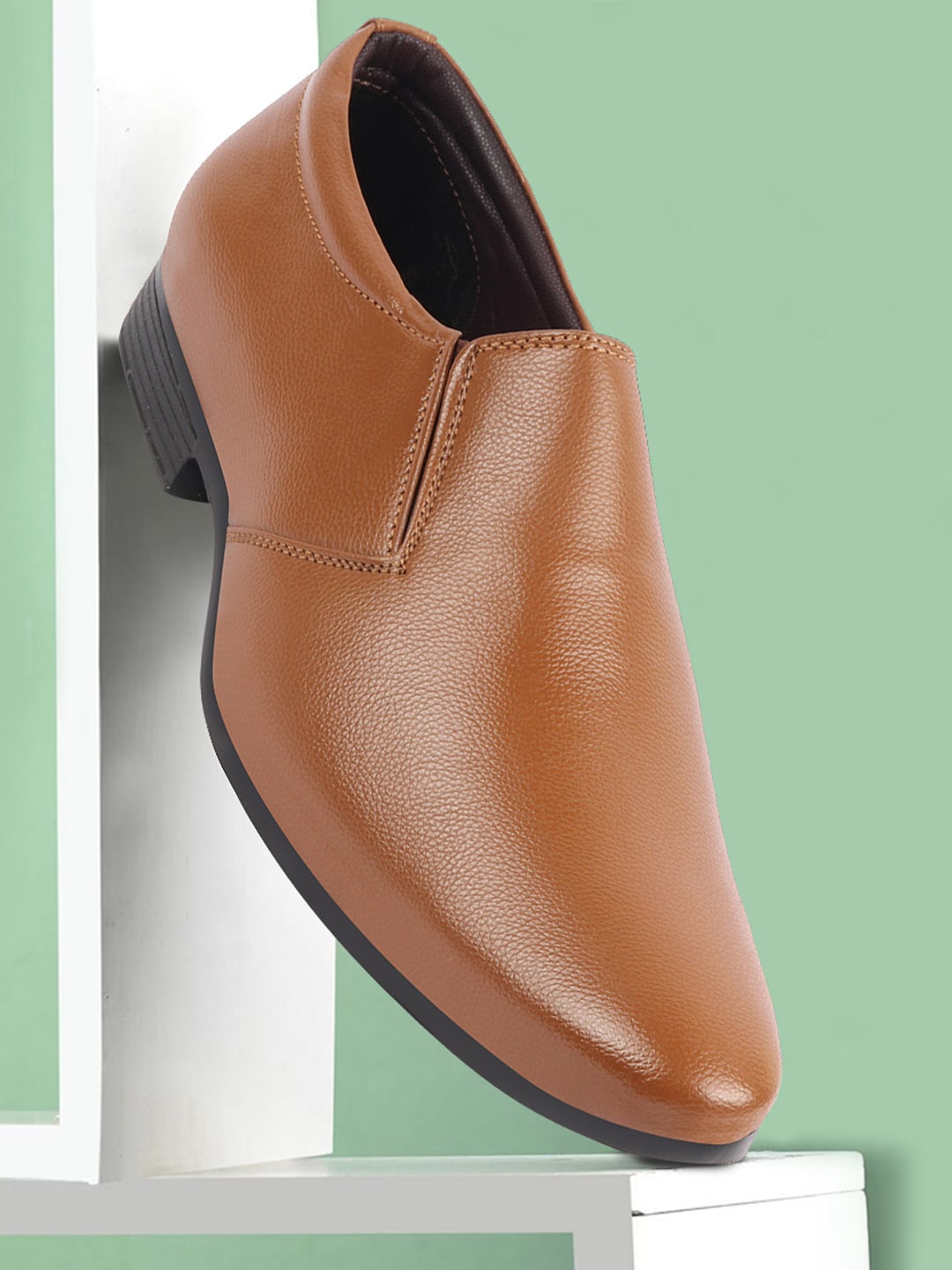 

FAUSTO Men Textured Formal Slip-On Shoes, Tan