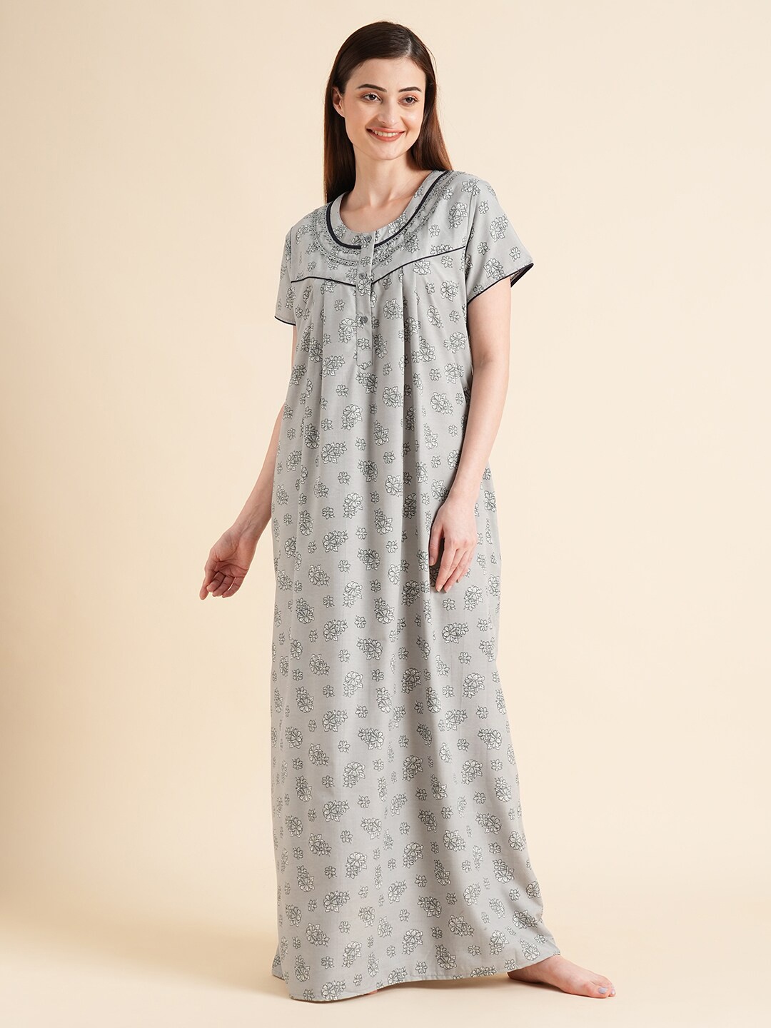 

Sweet Dreams Grey Floral Printed Maxi Nightdress