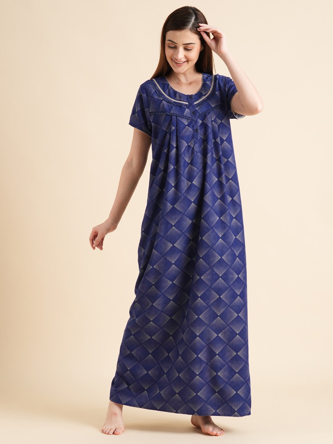 

Sweet Dreams Blue Geometric Printed Maxi Nightdress