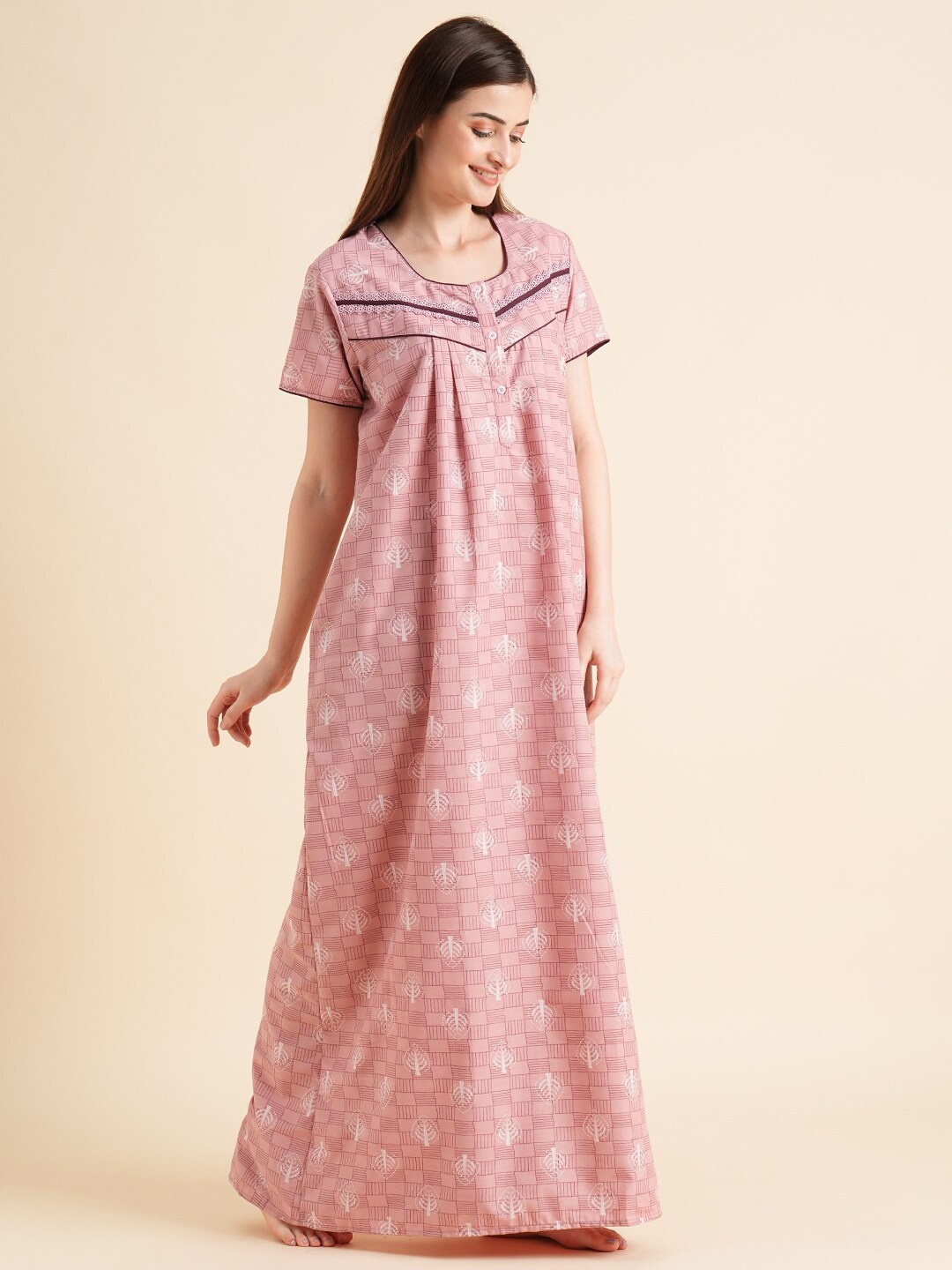 

Sweet Dreams Peach-Coloured Tropical Printed Maxi Nightdress