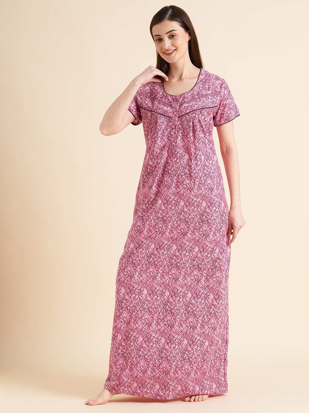 

Sweet Dreams Pink Abstract Printed Maxi Nightdress