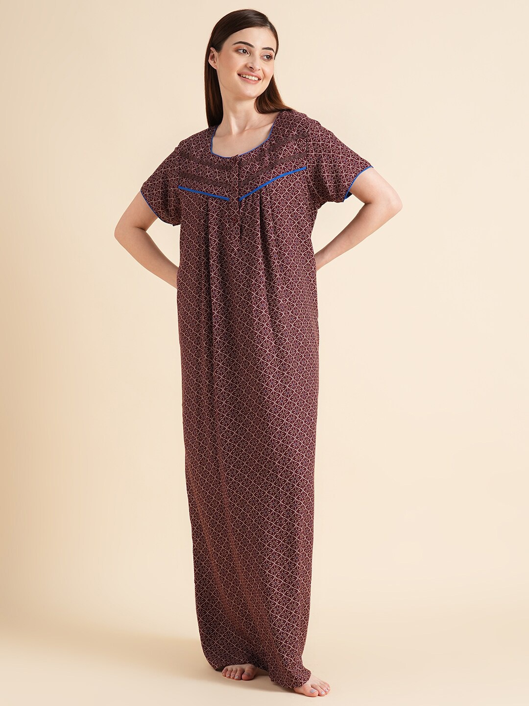 

Sweet Dreams Abstract Printed Pure Cotton Maxi Nightdress, Brown
