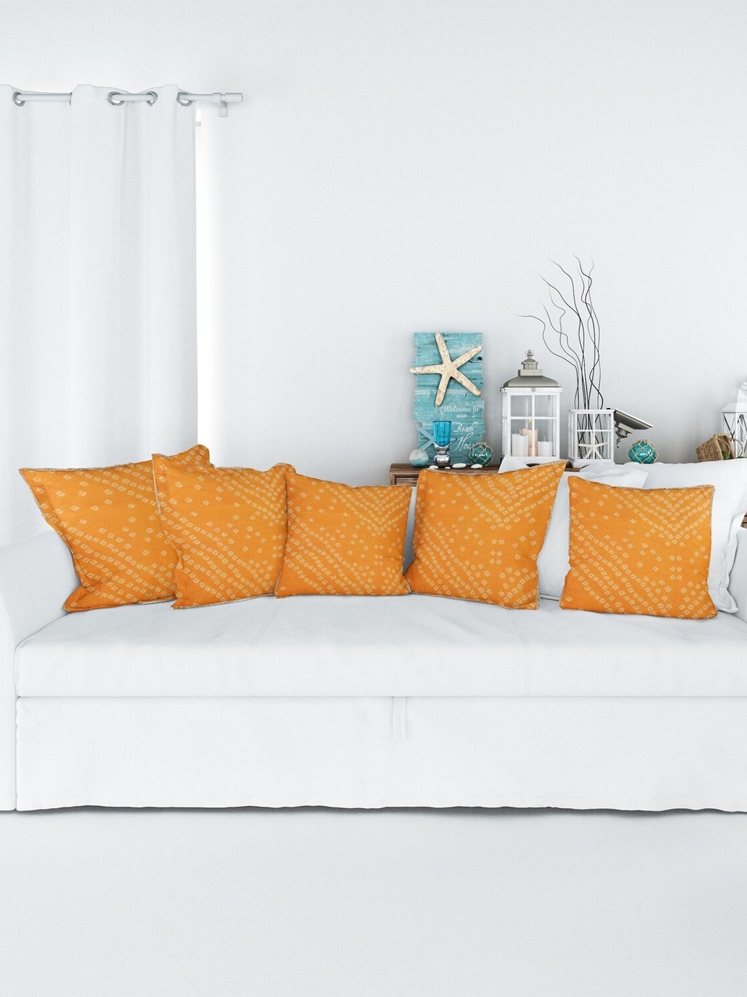 

Jaipur Folk Orange & Off White 5 Pieces Abstract Cotton Square Cushion Covers