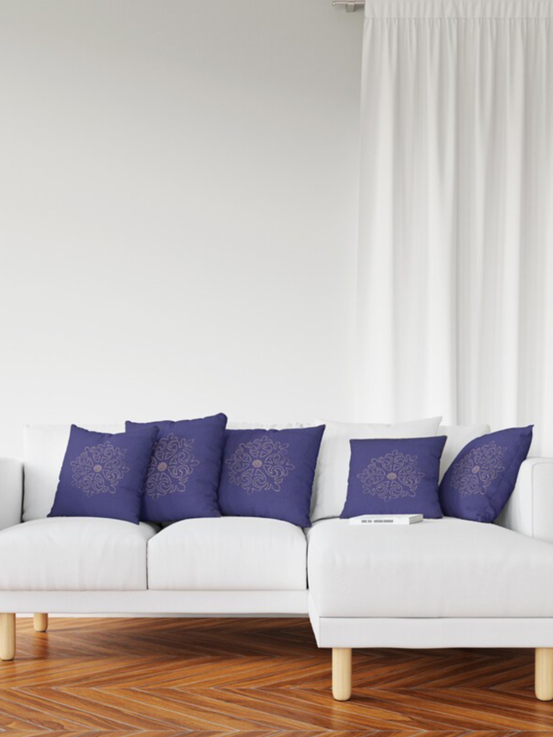 

Jaipur Folk Blue & White 5 Pieces Floral Square Cushion Covers