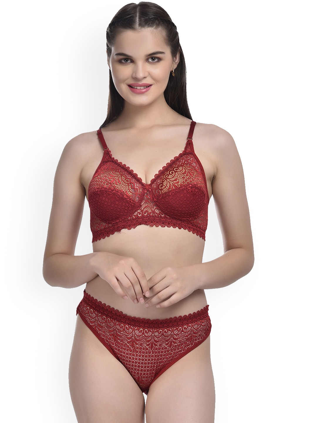 

SGC SWEDEN Self-Design Lingerie Set, Maroon