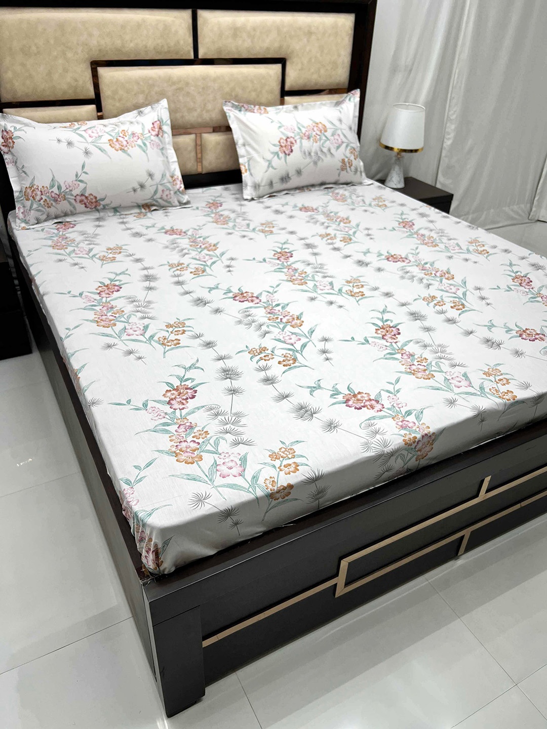 

Pure Decor Villa Green & Brown Floral Printed Pure Cotton 400 TC King Bedsheet Set