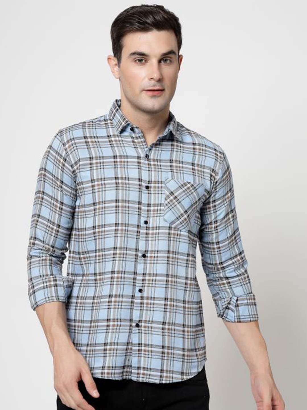 

ADWYN PETER New Tartan Checked Cotton Casual Shirt, Turquoise blue