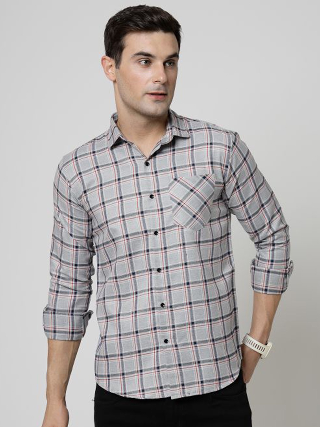 

ADWYN PETER Tartan Checks Checked New Cotton Casual Shirt, Grey