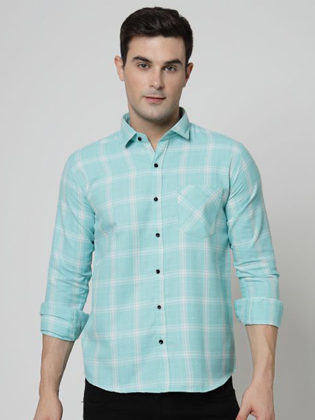 

ADWYN PETER Tartan Checks Checked New Cotton Casual Shirt, Turquoise blue