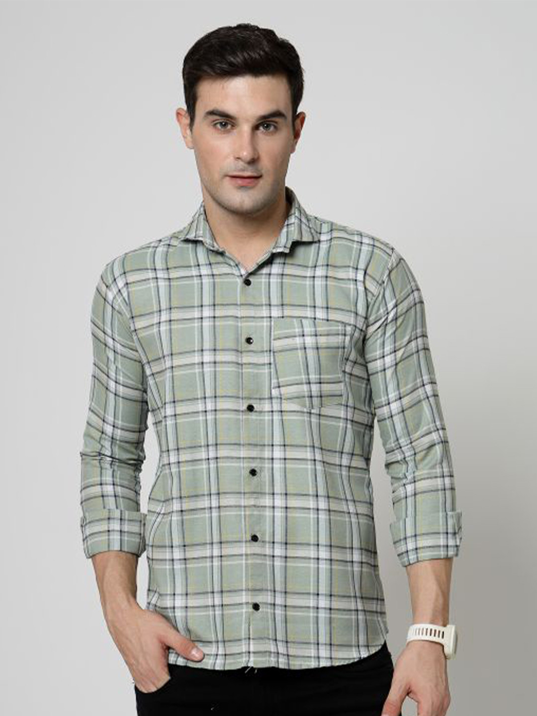 

ADWYN PETER New Tartan Checked Cotton Casual Shirt, Olive