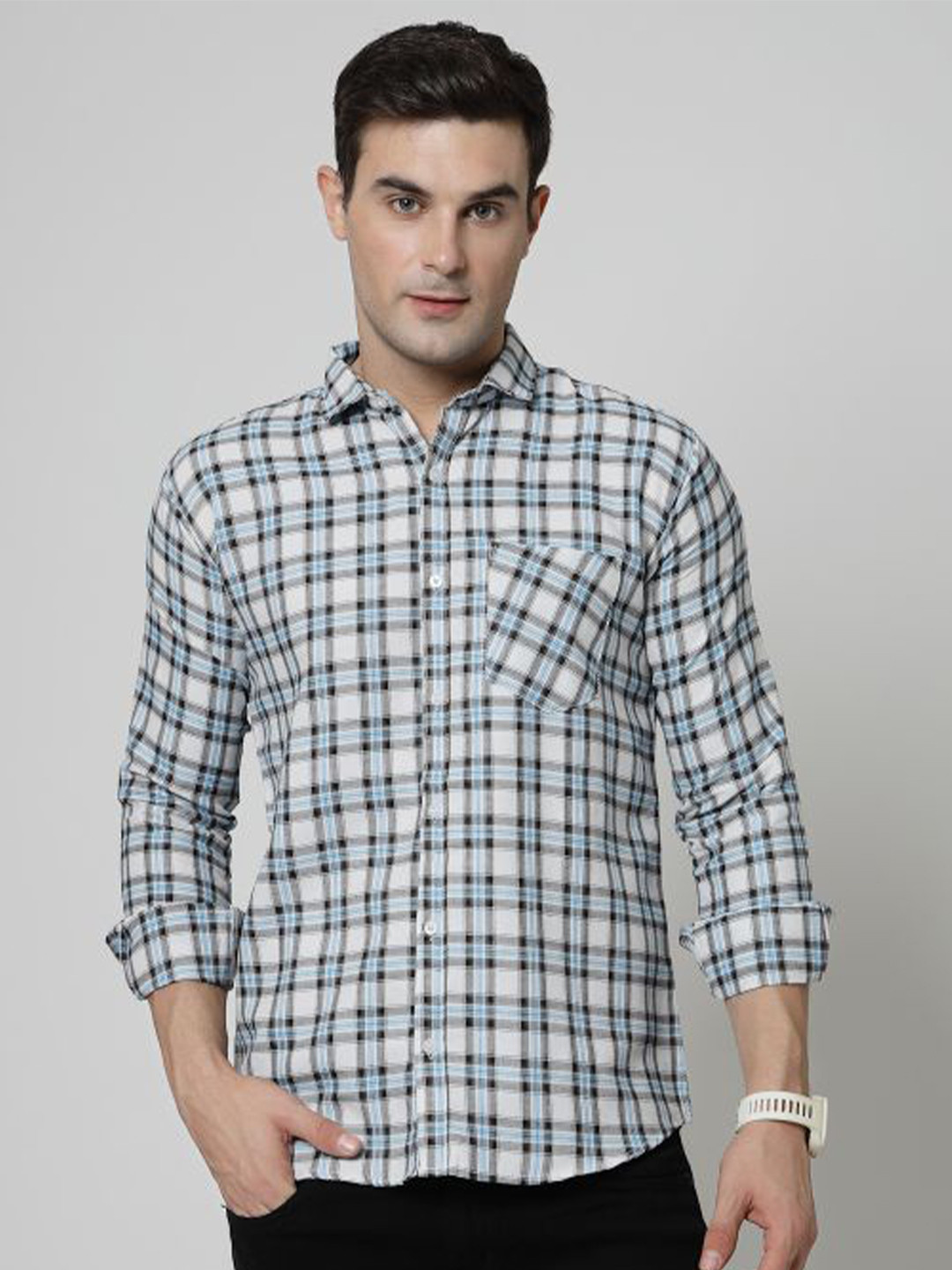 

ADWYN PETER Tartan Checks Checked New Cotton Casual Shirt, Beige