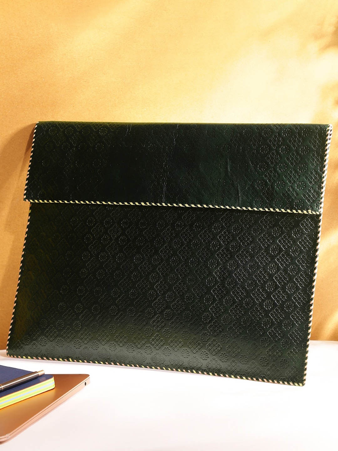 

Fabindia Textured Leather 15 Inch Laptop Sleeve, Green