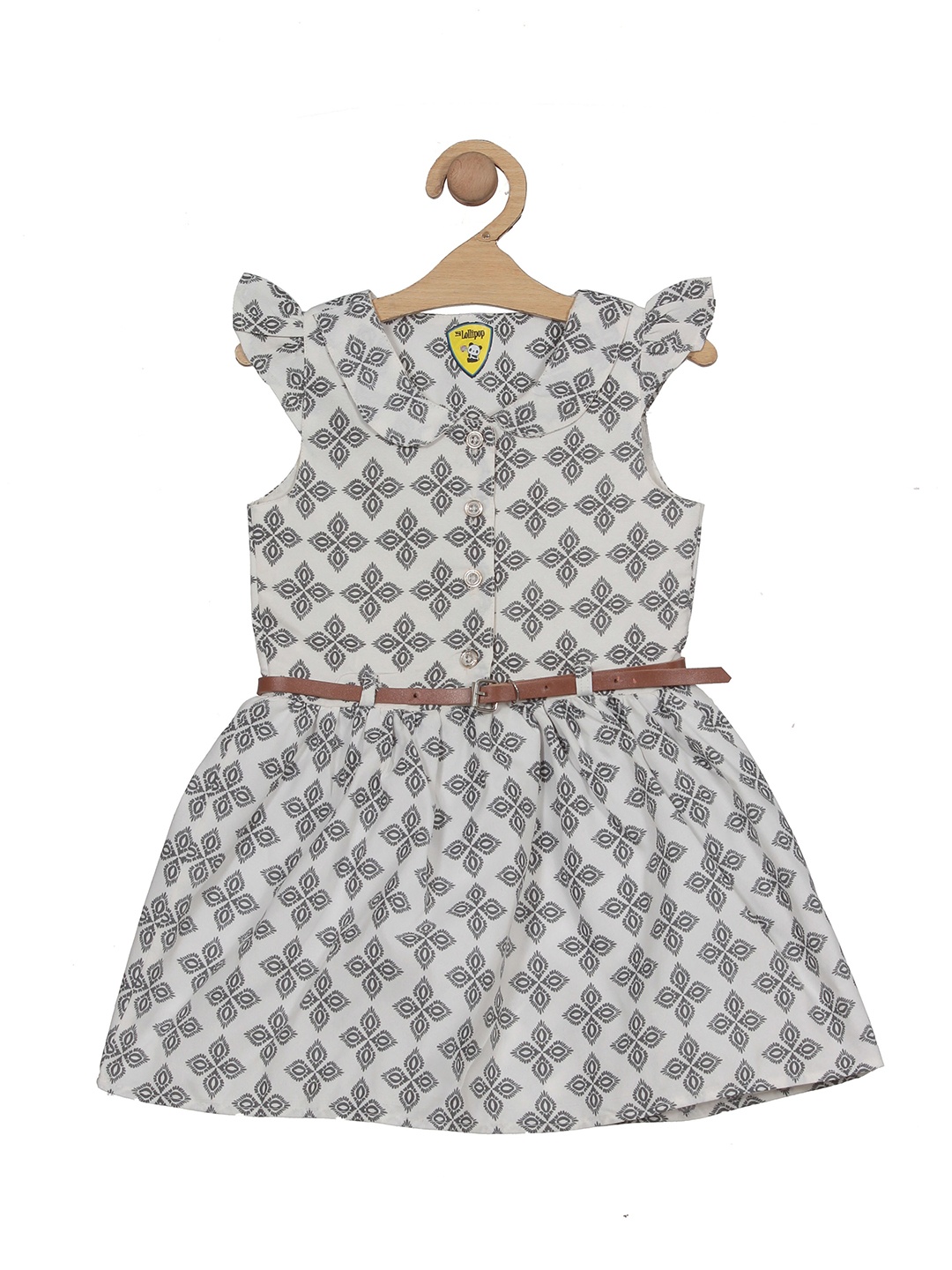 

Lil Lollipop Girls Floral Printed Gathered Cotton Fit & Flare Dress With Belt, White