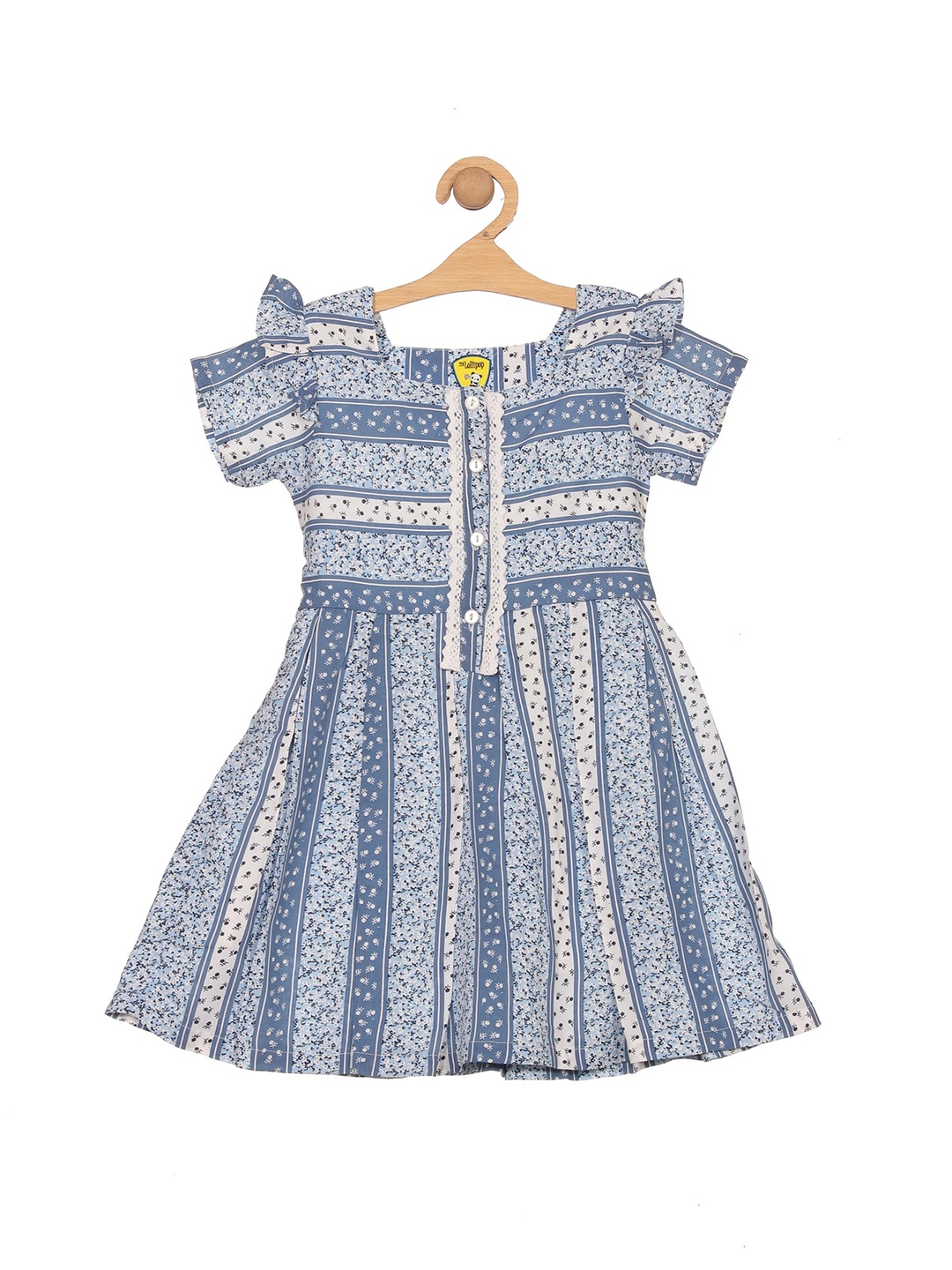 

Lil Lollipop Girls Floral Printed Square Neck Cotton A-Line Dress, Blue