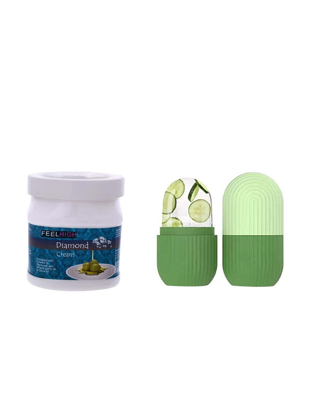 

FEELHIGH Ice Roller with Diamond Cream Enriched with Olive Oil - 10ml+500ml, Multi