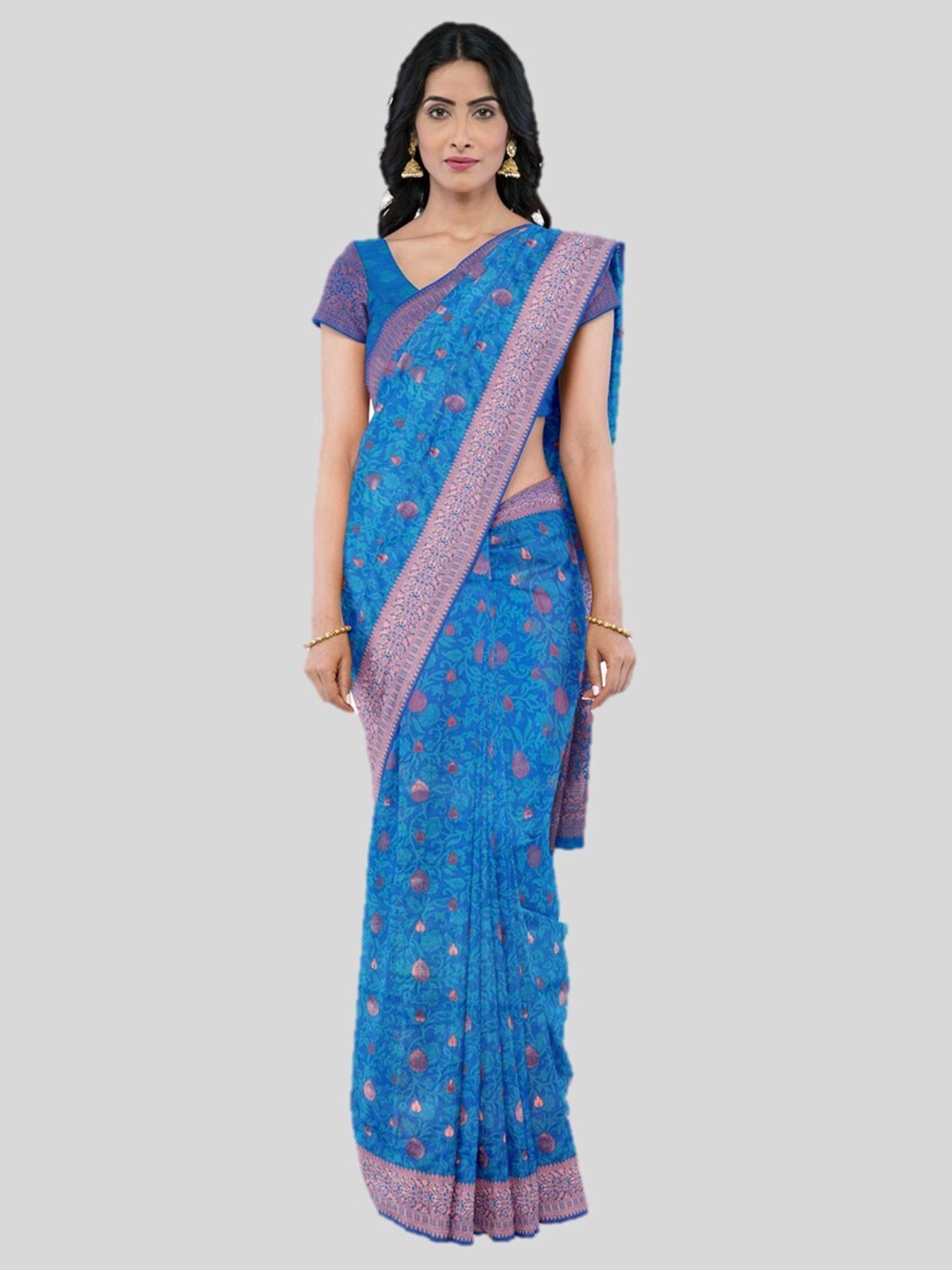 

KAJREE Woven Design Zari Silk Blend Uppada Saree, Blue
