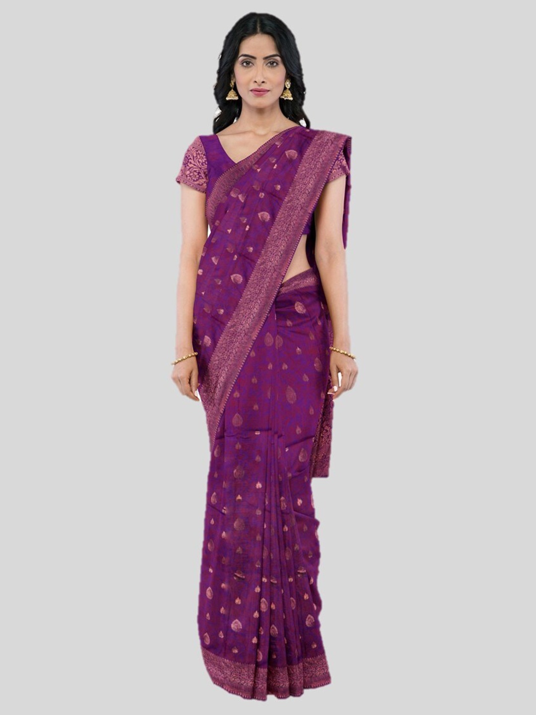 

KAJREE Woven Design Zari Silk Blend Uppada Saree, Purple