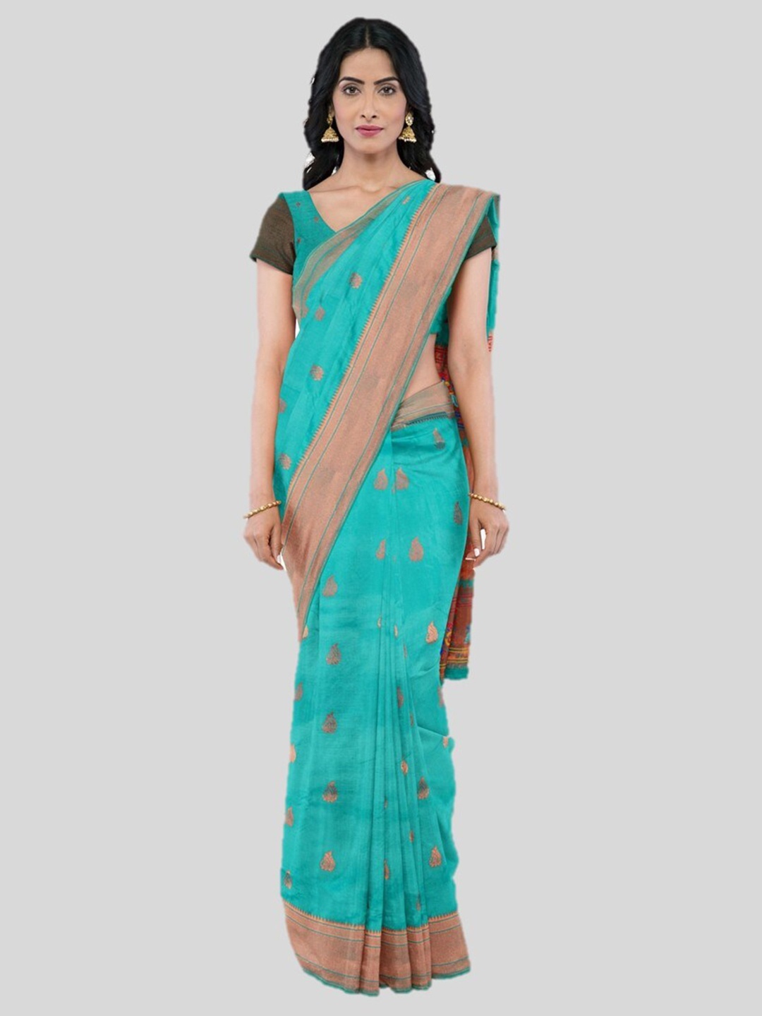 

KAJREE Woven Design Zari Silk Blend Paithani Saree, Green