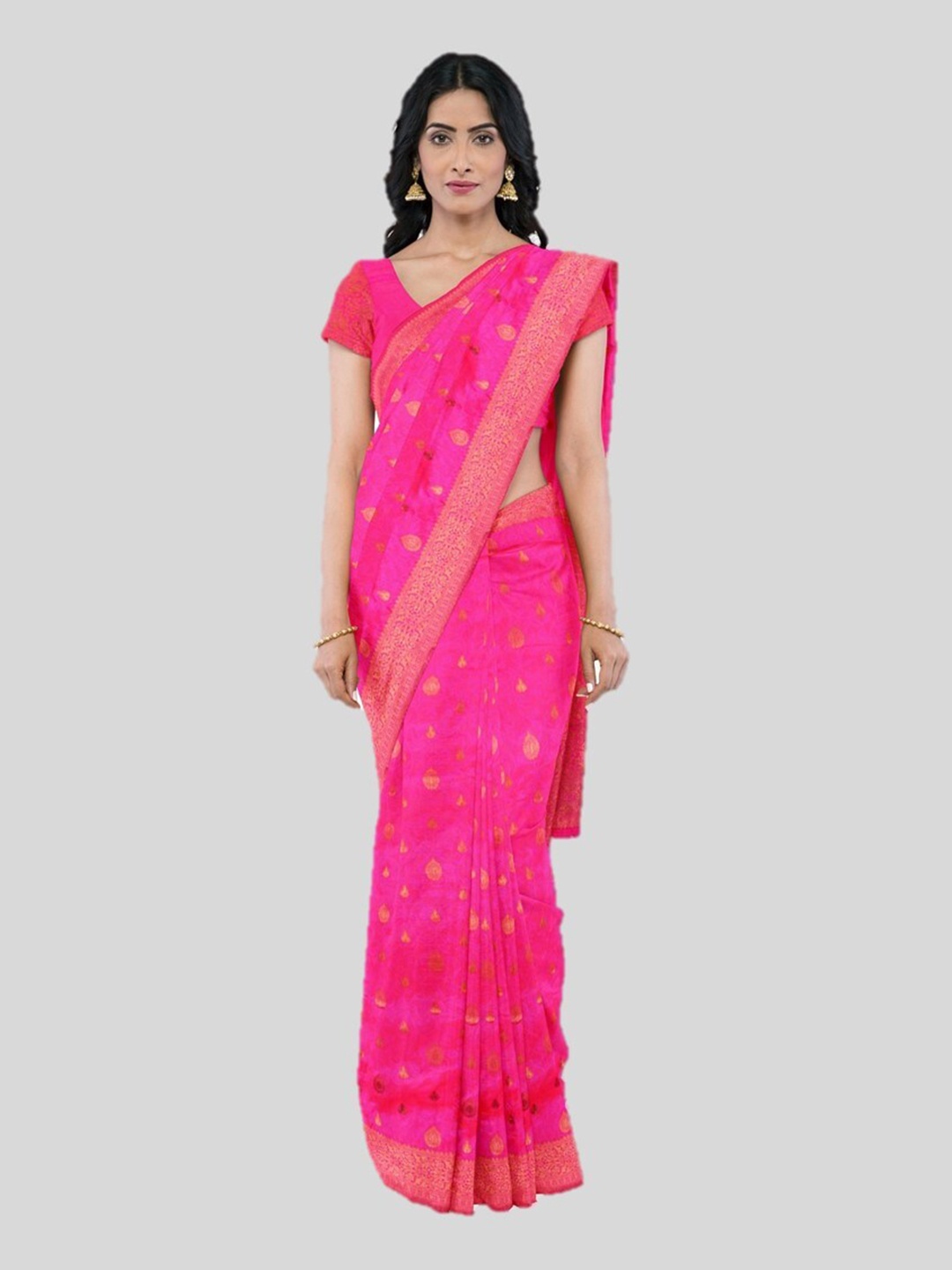 

KAJREE Woven Design Zari Silk Blend Uppada Saree, Pink