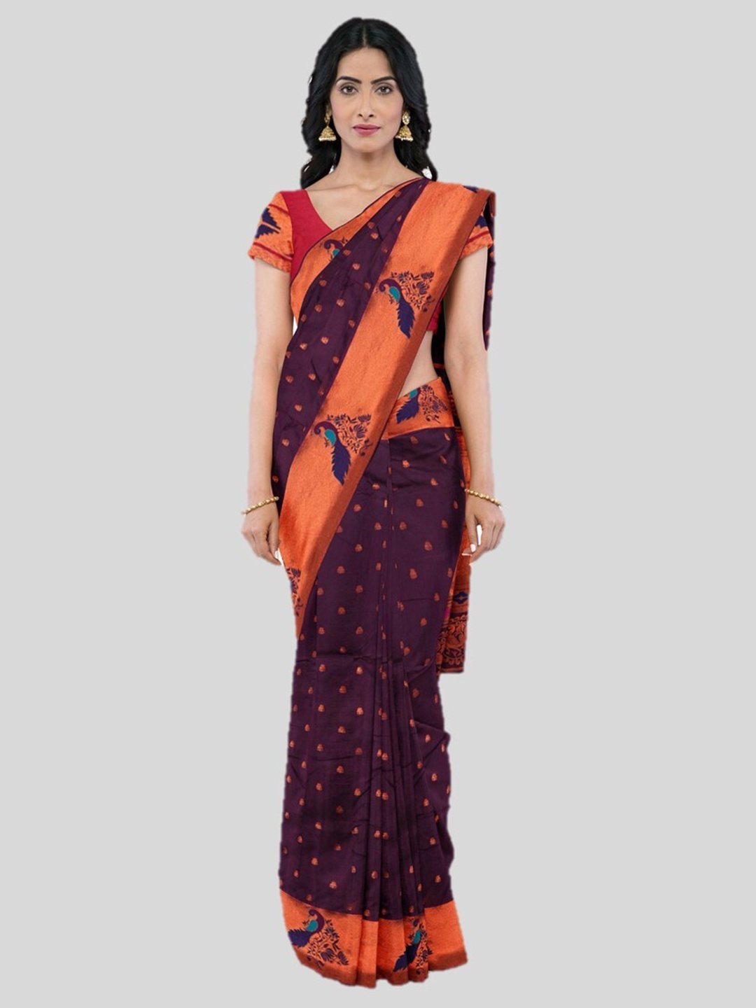 

KAJREE Woven Design Zari Silk Blend Paithani Saree, Maroon