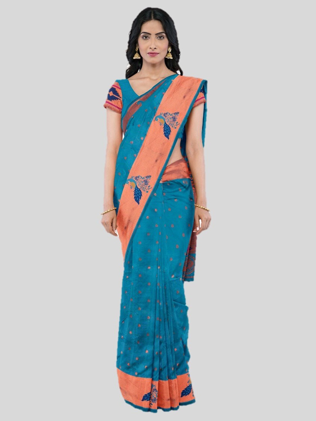 

KAJREE Woven Design Zari Silk Blend Paithani Saree, Blue