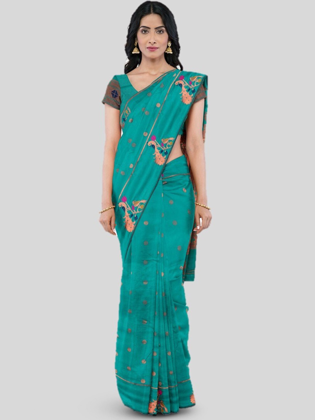 

KAJREE Woven Design Zari Silk Blend Paithani Saree, Green