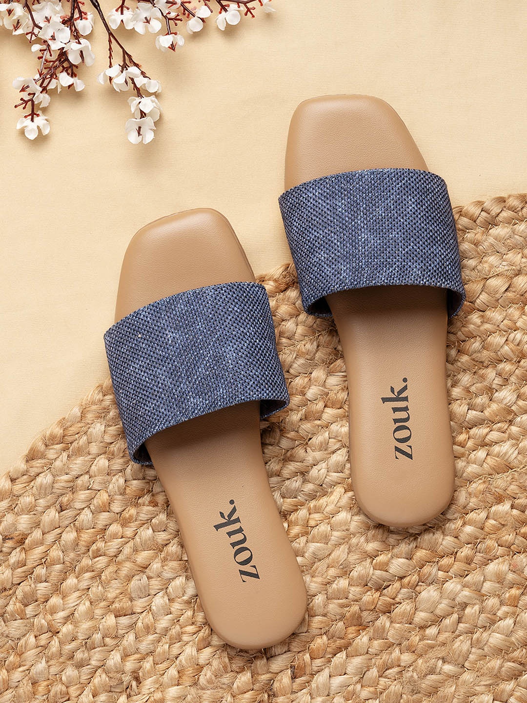 

ZOUK Textured Open Toe Flats, Navy blue