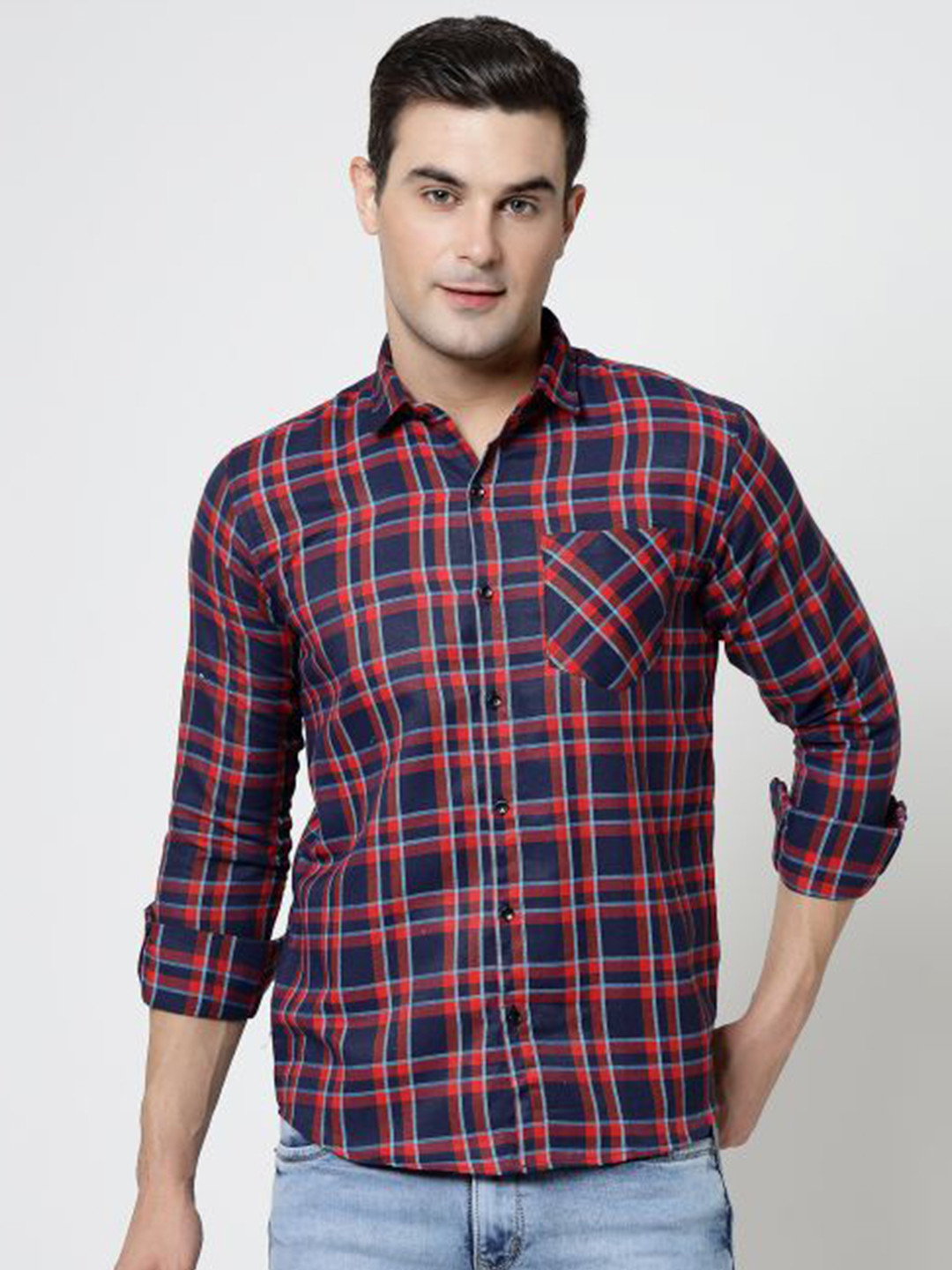 

ADWYN PETER Tartan Checks Checked New Cotton Casual Shirt, Blue