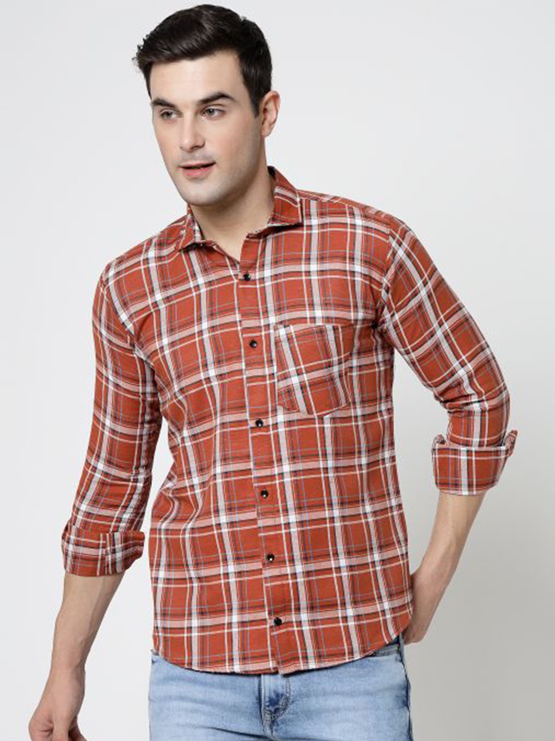 

ADWYN PETER New Tartan Checks Checked Cotton Casual Shirt, Orange