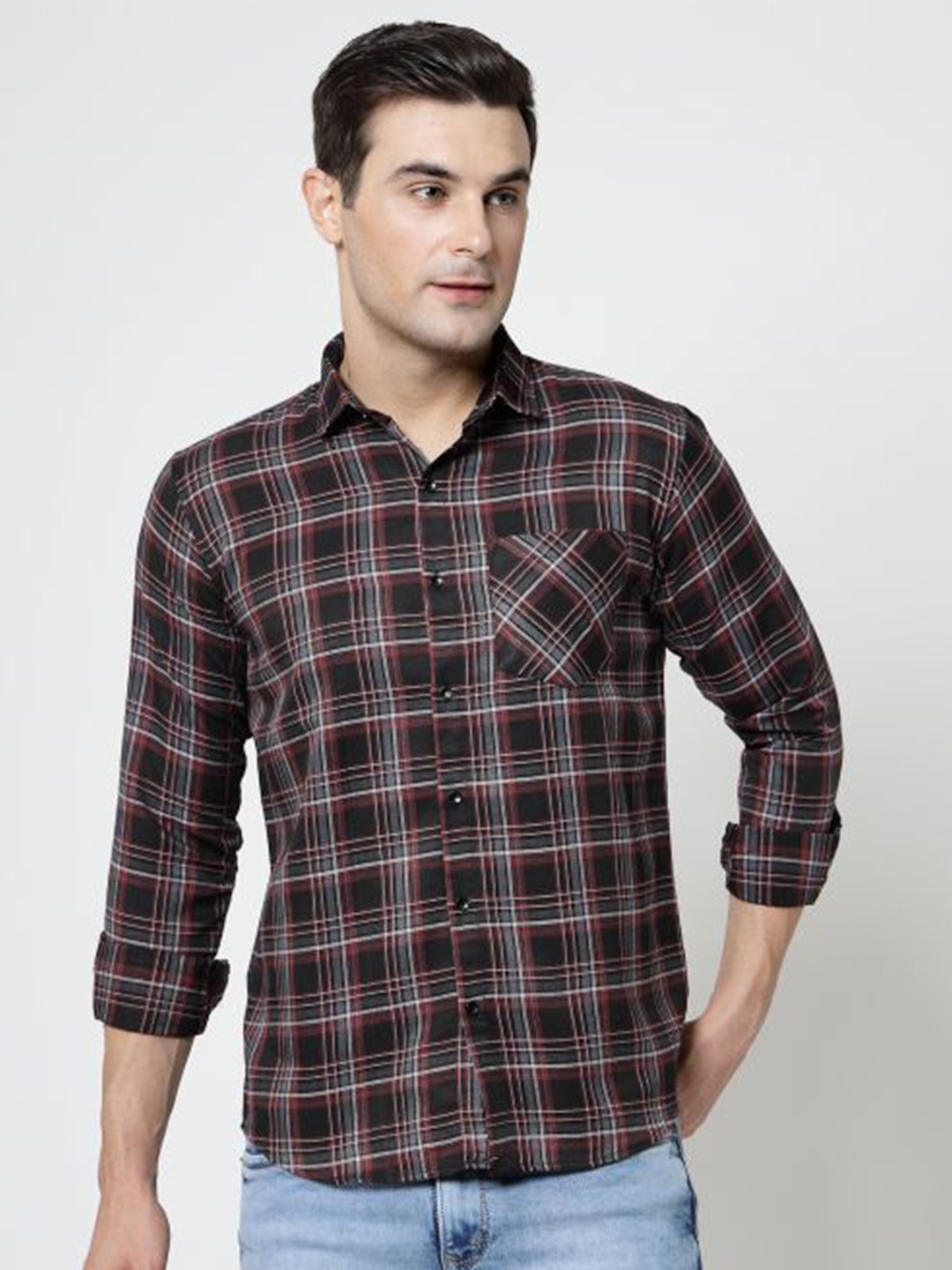 

ADWYN PETER New Tartan Checks Checked Cotton Casual Shirt, Black