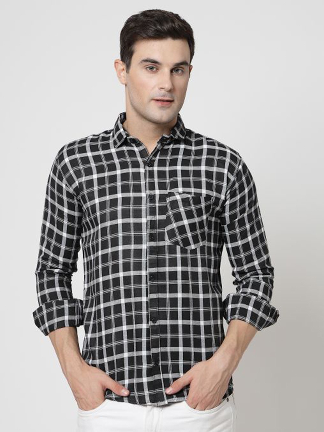 

ADWYN PETER New Tartan Checked Cotton Casual Shirt, Black